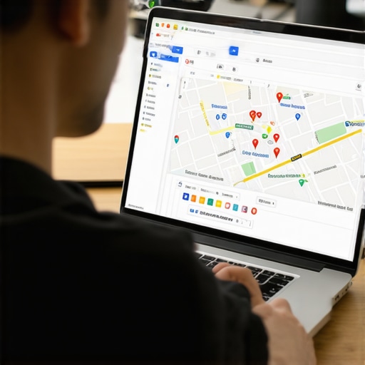 Person working on local SEO strategies with Google Maps on laptop