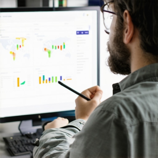 Analyzing Local SEO Data Person reviewing local SEO analytics and maps on a computer