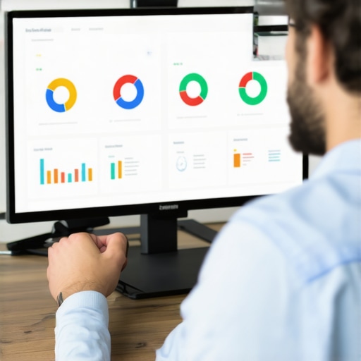 Analyzing Local Search Data for SEO Strategy SEO expert reviewing analytics dashboards in an office.