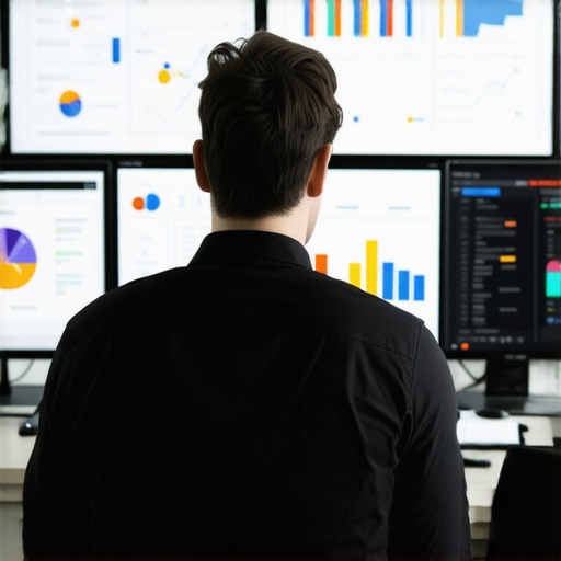 Expert Analyzing Local SEO Data Digital marketing expert reviewing SEO analytics on multiple screens.