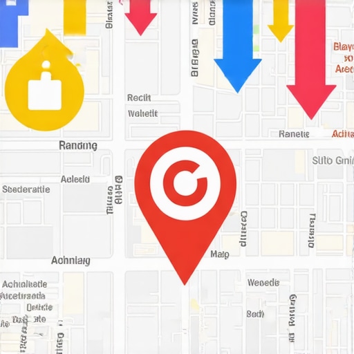 Map with upward arrows showing improved local business rankings