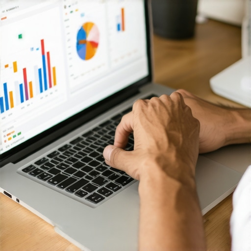 Person analyzing local SEO data on a laptop for Google Maps ranking maintenance.