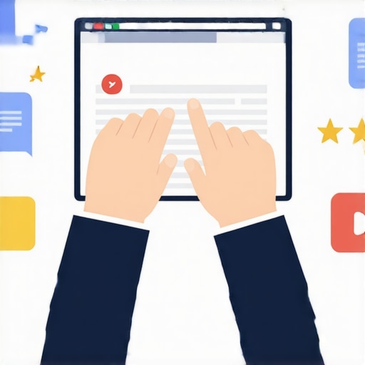 Person working on Google My Business optimization on a laptop with SEO icons.