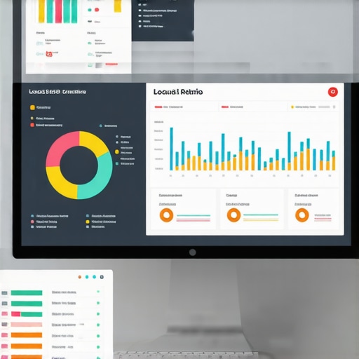 Screens displaying analytics dashboards with local SEO metrics and tools for maintaining Google Maps rankings.