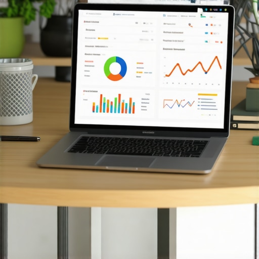 Laptop displaying local SEO dashboard and charts demonstrating ranking progress.