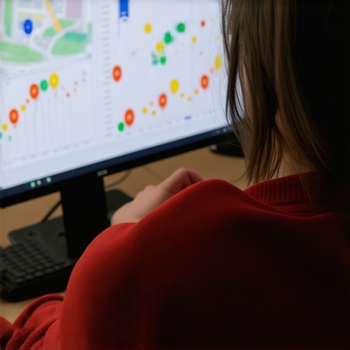 Monitoring Local SEO with Advanced Tools Person analyzing local SEO metrics on computer for map ranking improvement