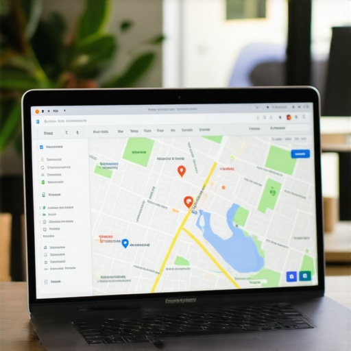 Optimize Your GMB Profile Business owner updating Google My Business listing on laptop with local map