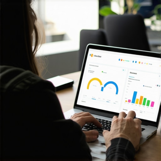 Person analyzing SEO data on a laptop for local business ranking improvement.