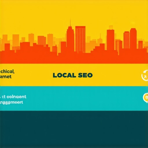 Infographic illustrating the interconnected layers of local SEO tactics including technical fixes, content creation, and engagement signals.