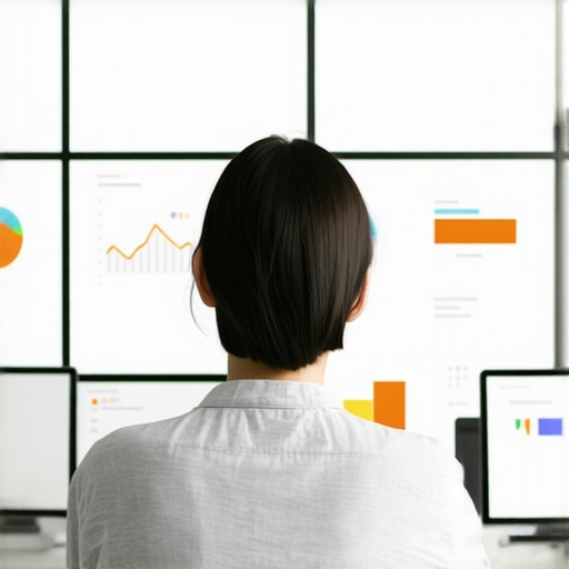 A professional monitoring local SEO metrics on a computer screen in an office environment