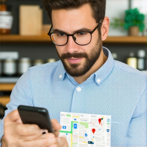 Business owner working on Google Map listing with proximity focus