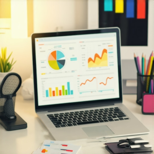 Laptop displaying website audit tools and performance graphs during SEO maintenance